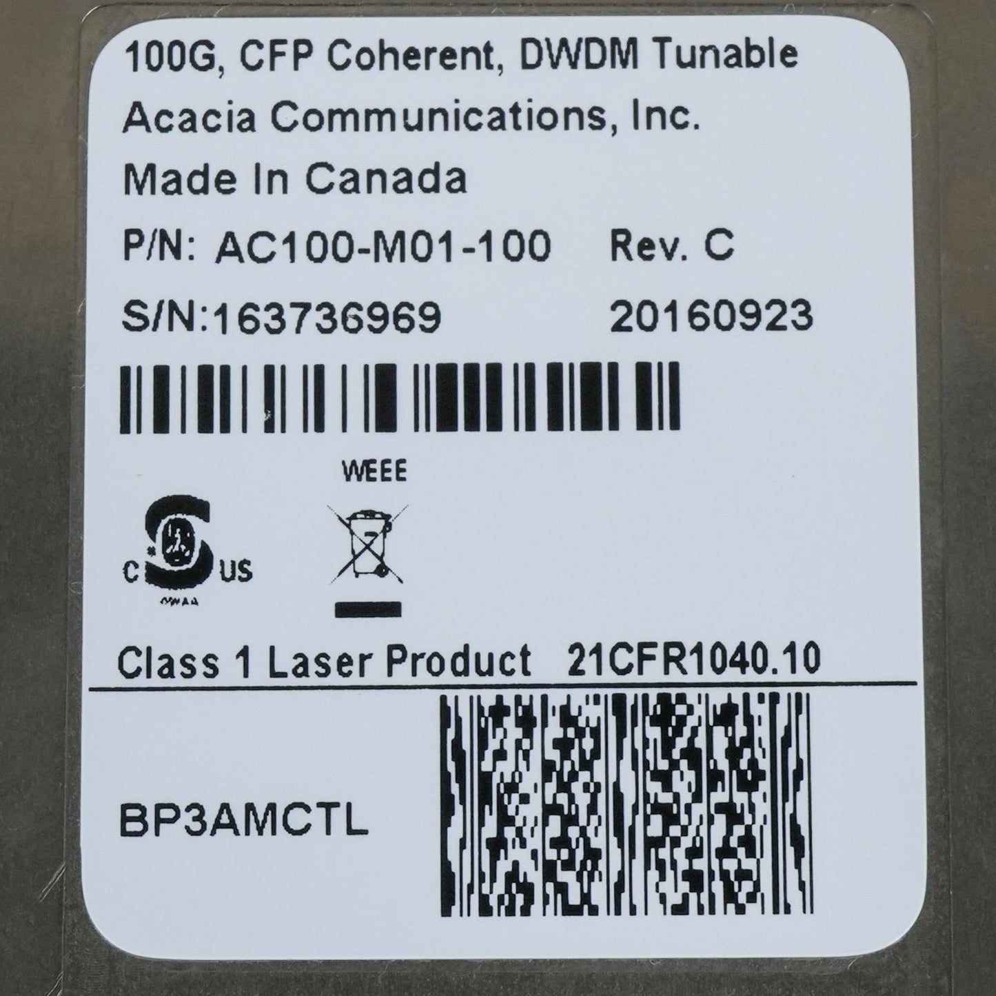 Juniper BTI BP3AMCTL 100G CFP Coherent DWDM C-Band Tunable Transceiver