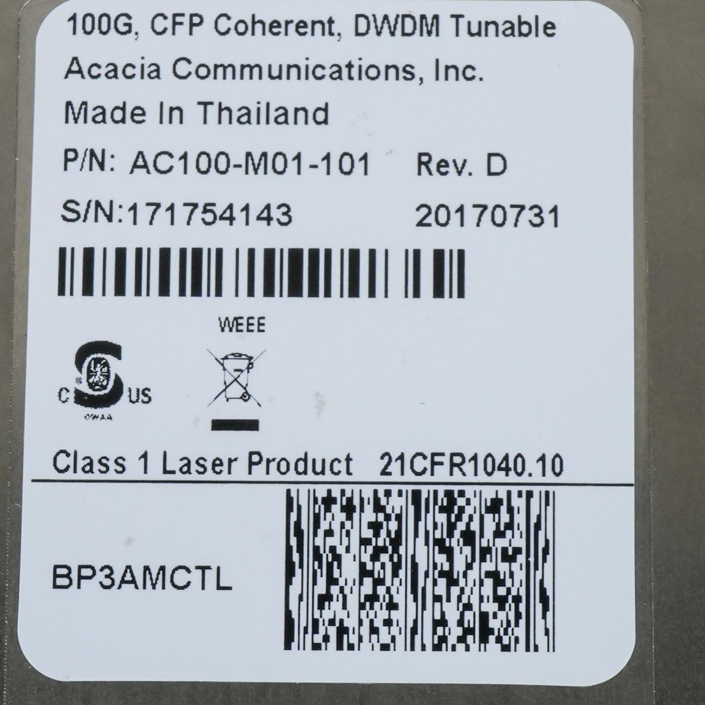 Juniper BTI BP3AMCTL 100G CFP Coherent DWDM C-Band Tunable Transceiver