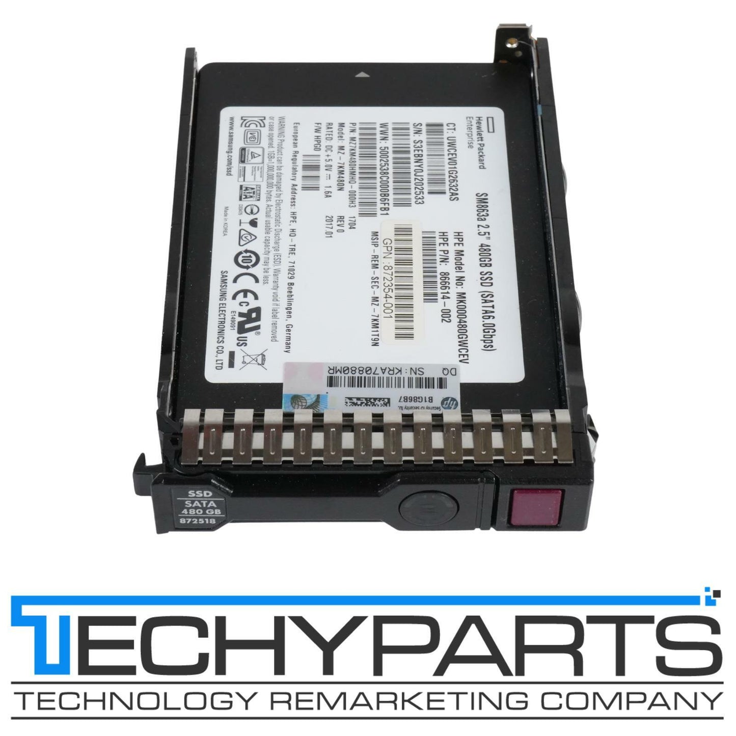 HPE 872518-001 Samsung SM863a MZ-7KM480N 480GB SSD 2.5" SATA 6G 872344-B21 100%