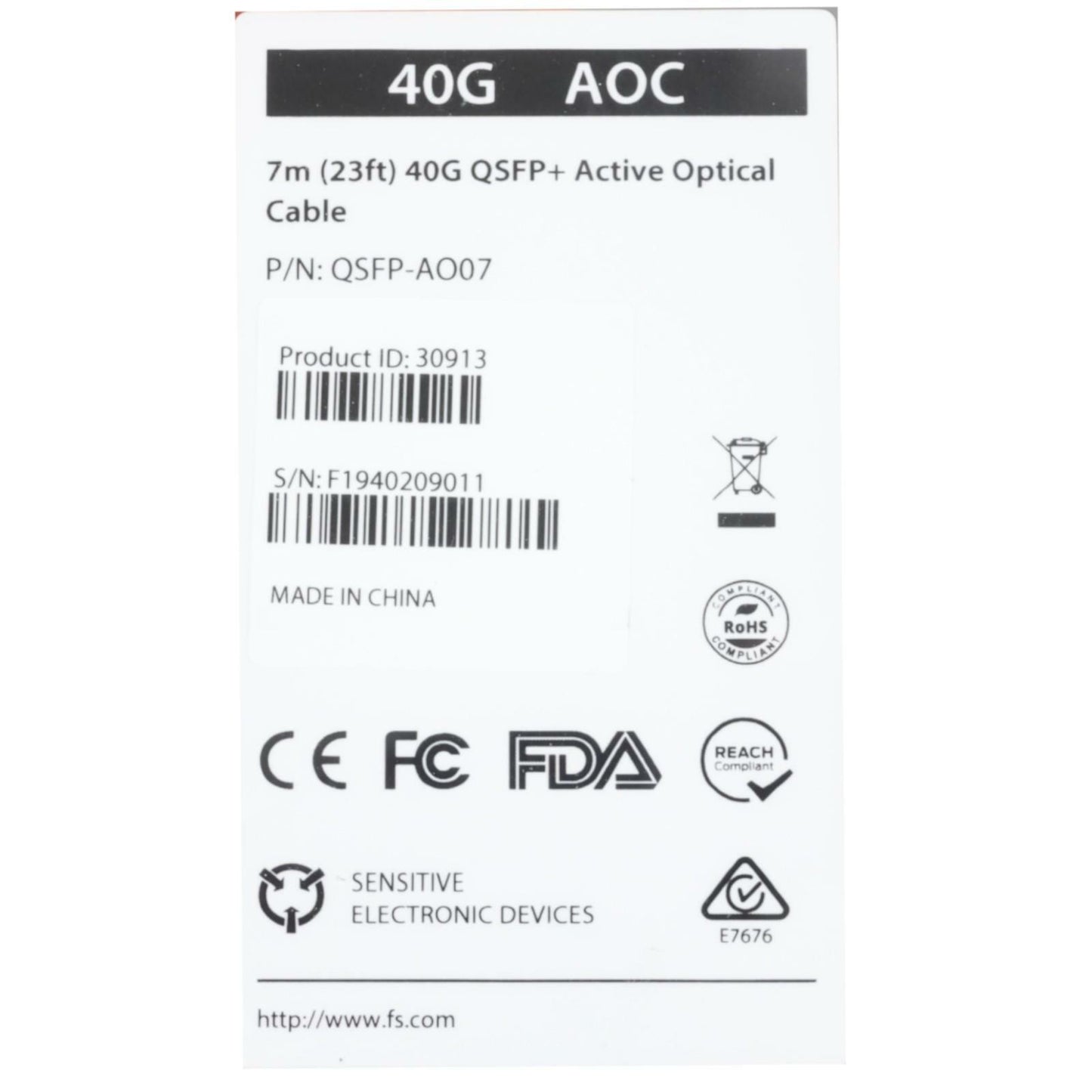 NEW FS 7m (23ft) 40GBps QSFP+ Active Optical Cable QSFP-AO07
