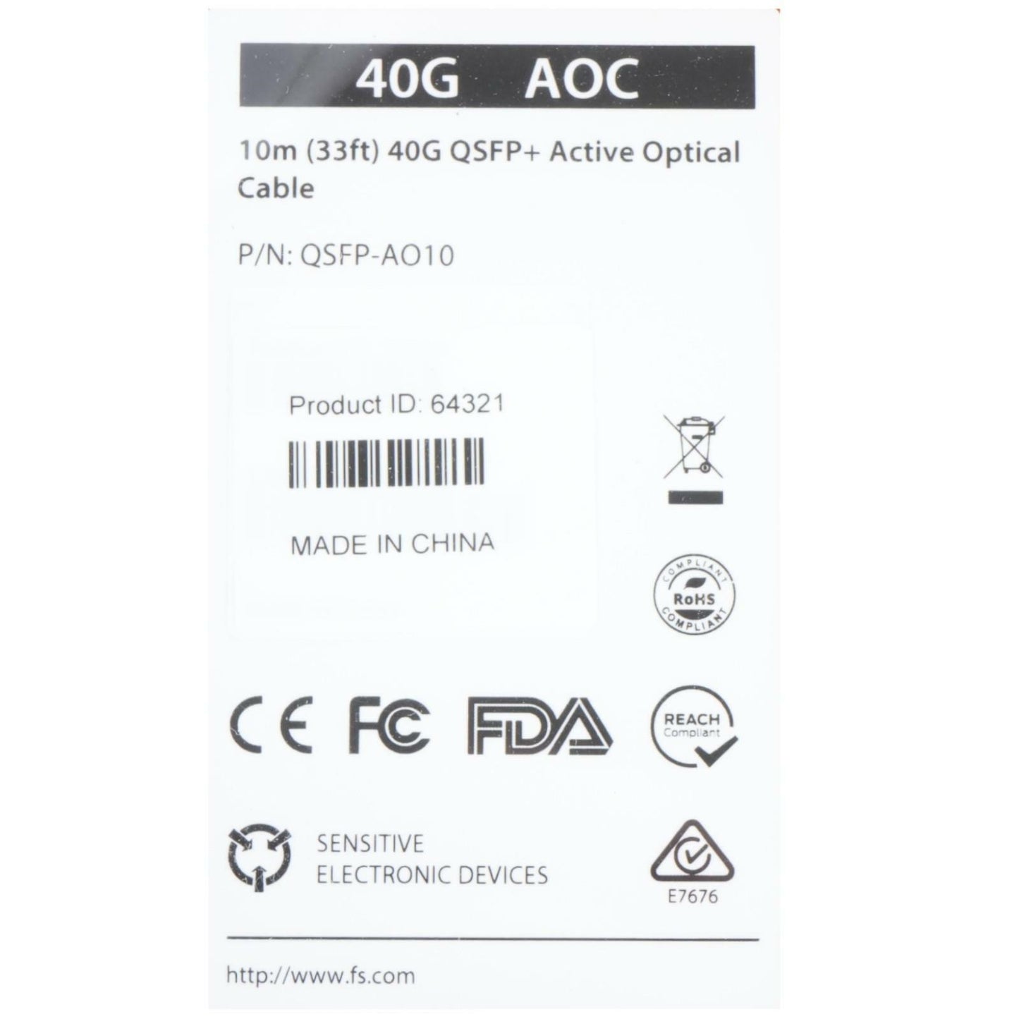 NEW FS 10m (33ft) 40GBps QSFP+ Active Optical Cable QSFP-AO10