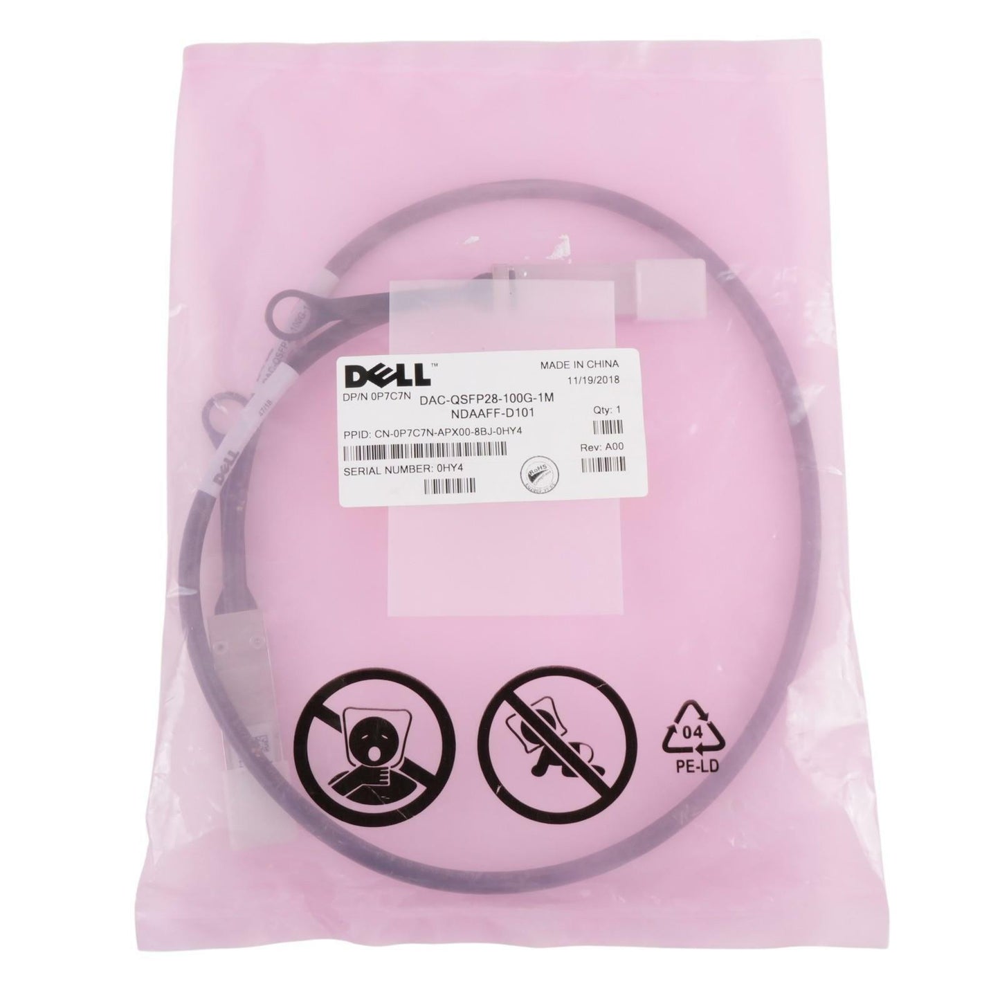 NEW DELL 100GBps 1M QSFP28 DAC-SQFP28-100G-1M QSFP28 0P7C7N Direct Attach Cable
