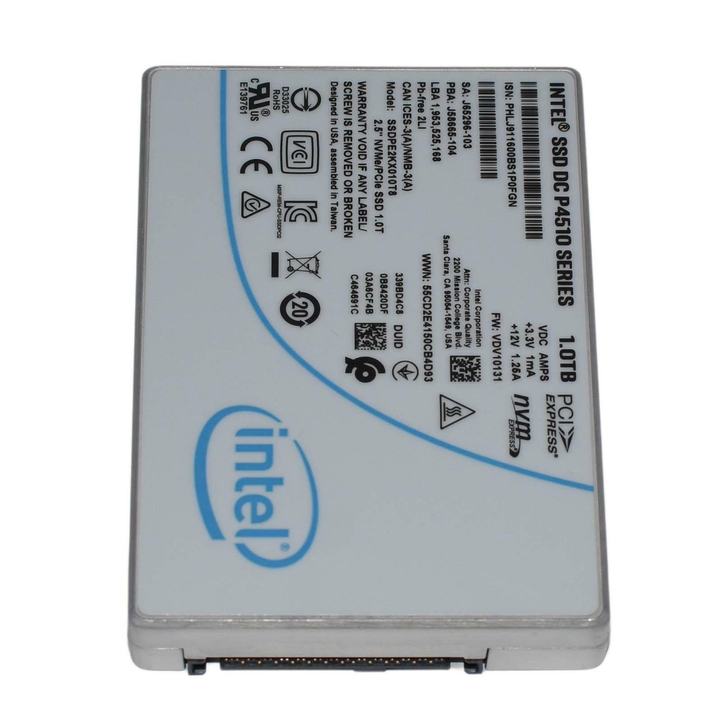 Intel DC P4510 SSD 1TB NVMe U.2 PCIe 3D TLC Solid State Drive SSDPE2KX010T8