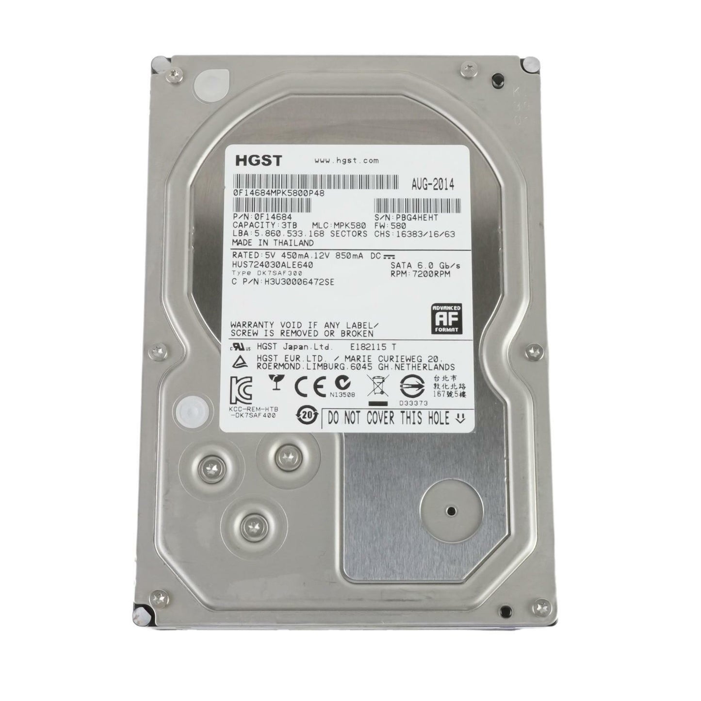 HGST Ultrastar 7K4000 3TB 7.2K 3.5" SATA 6Gbps 64MB Cache HDD HUS724030ALE640