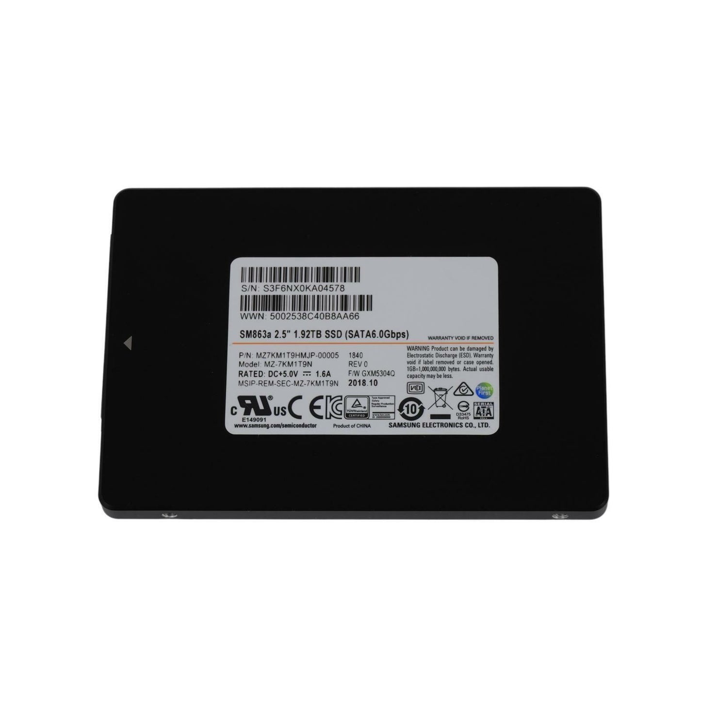 SAMSUNG SM863a 1.92TB SATA III 2.5" SSD MZ7KM1T9HMJP-00005 90%-94%