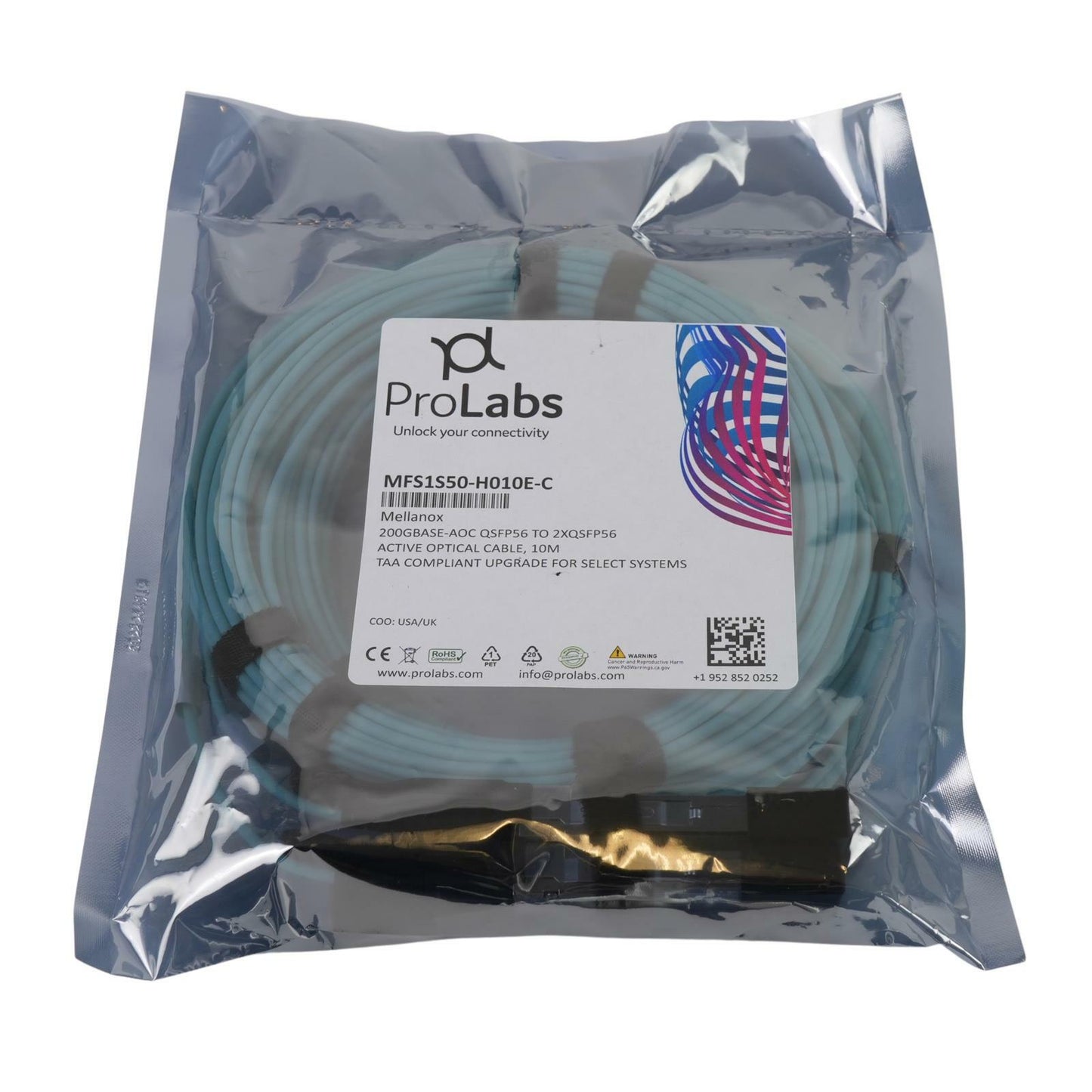 NEW ProLabs MFS1S50-H010E-C 200G HDR QSFP56 - 2xQSFP56 10m Splitter Cable for NVIDIA