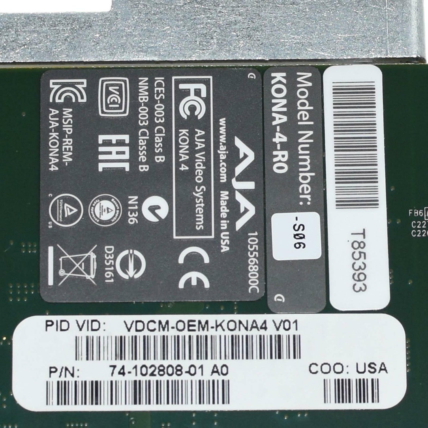 AJA KONA-4-R0 4-Channel SD/HD/FHD SDI PCIe 2.0 x8 Video I/O Card VDCM-OEM-KONA4