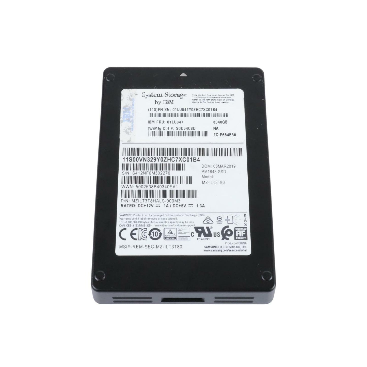 IBM 01LU847 Samsung PM1643 3.84TB 2.5" SFF RI SSD SAS 12Gb/s Solid State Drive