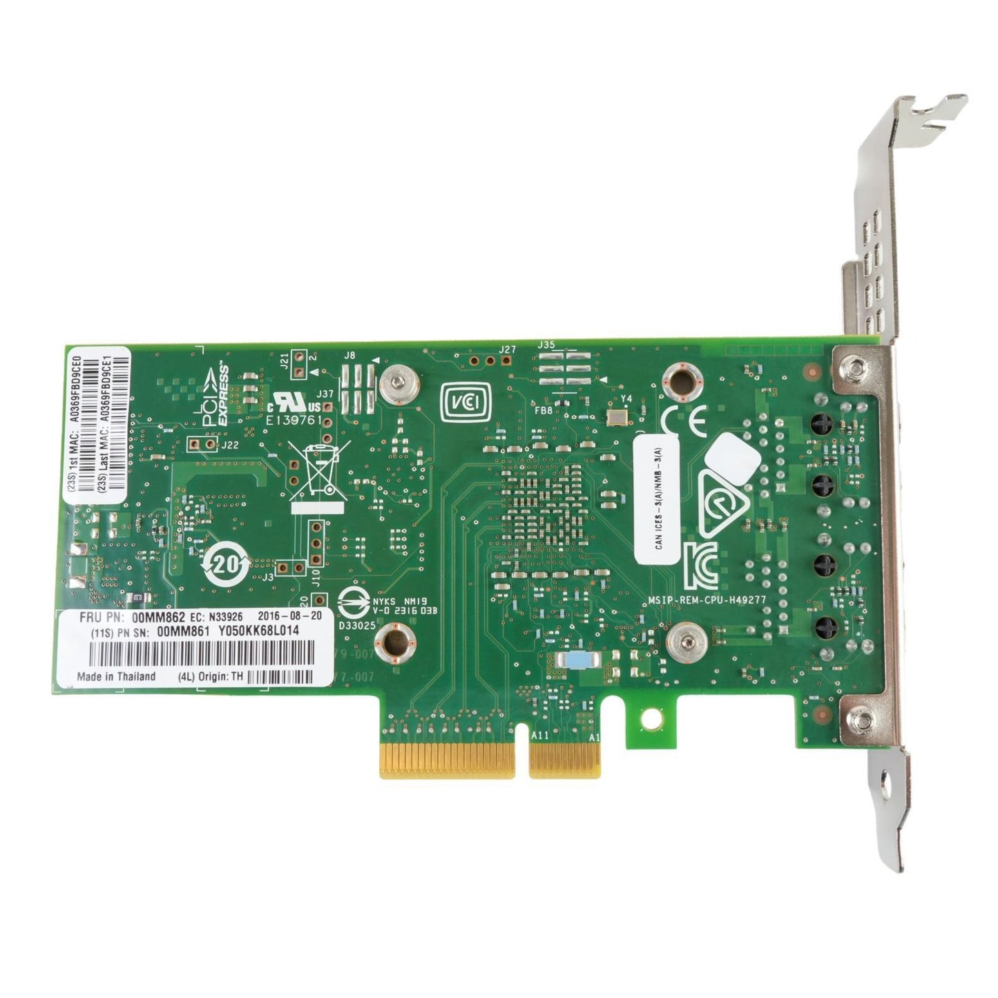 Lenovo 00MM862 Intel X550-T2 2-Port 10GbE 10GBase-T PCIe 3.0 x4 Ethernet CNA NIC