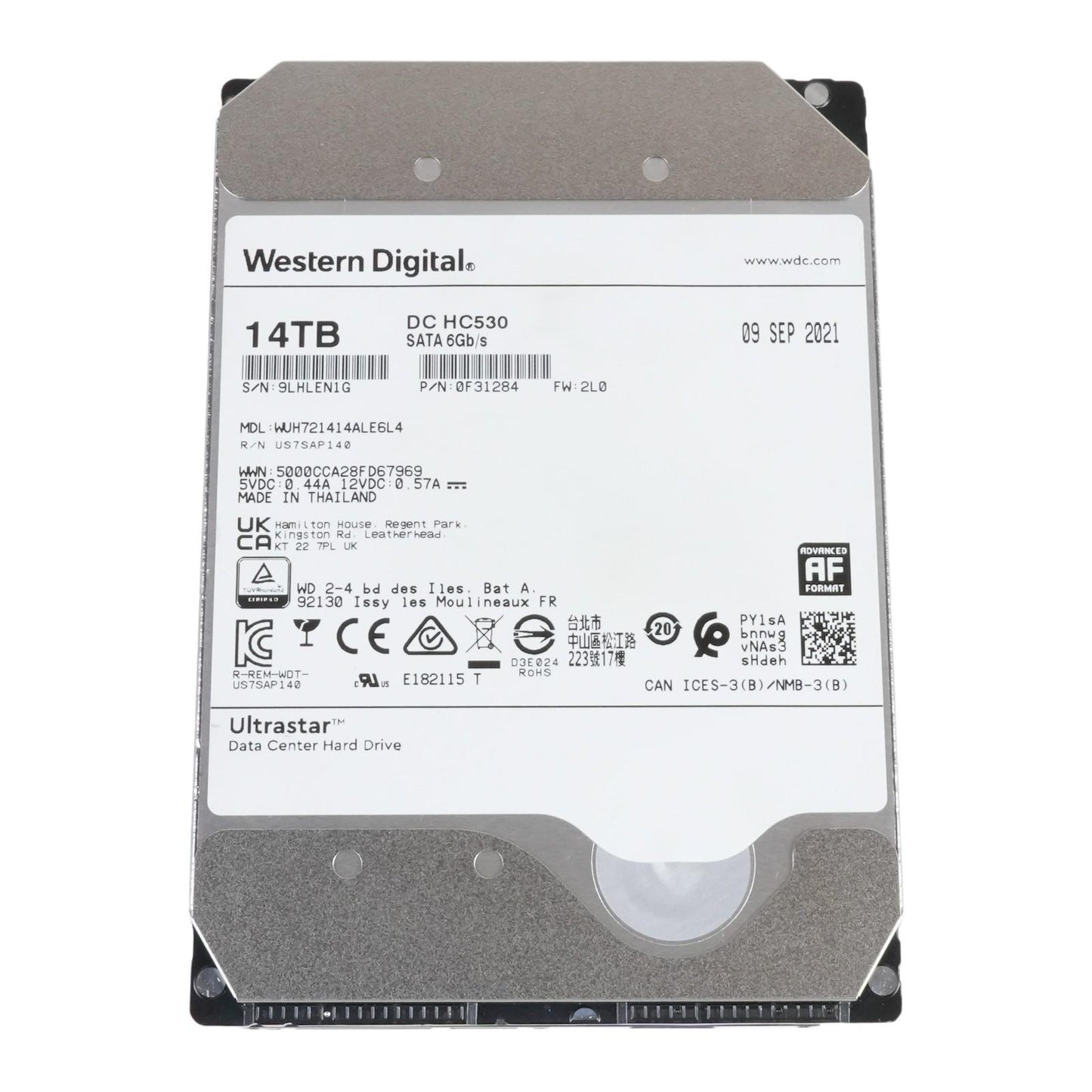 WD Ultrastar DC HC530 14TB 7.2K 3.5" SATA 6G 512e 512MB Ent HDD WUH721414ALE6L4