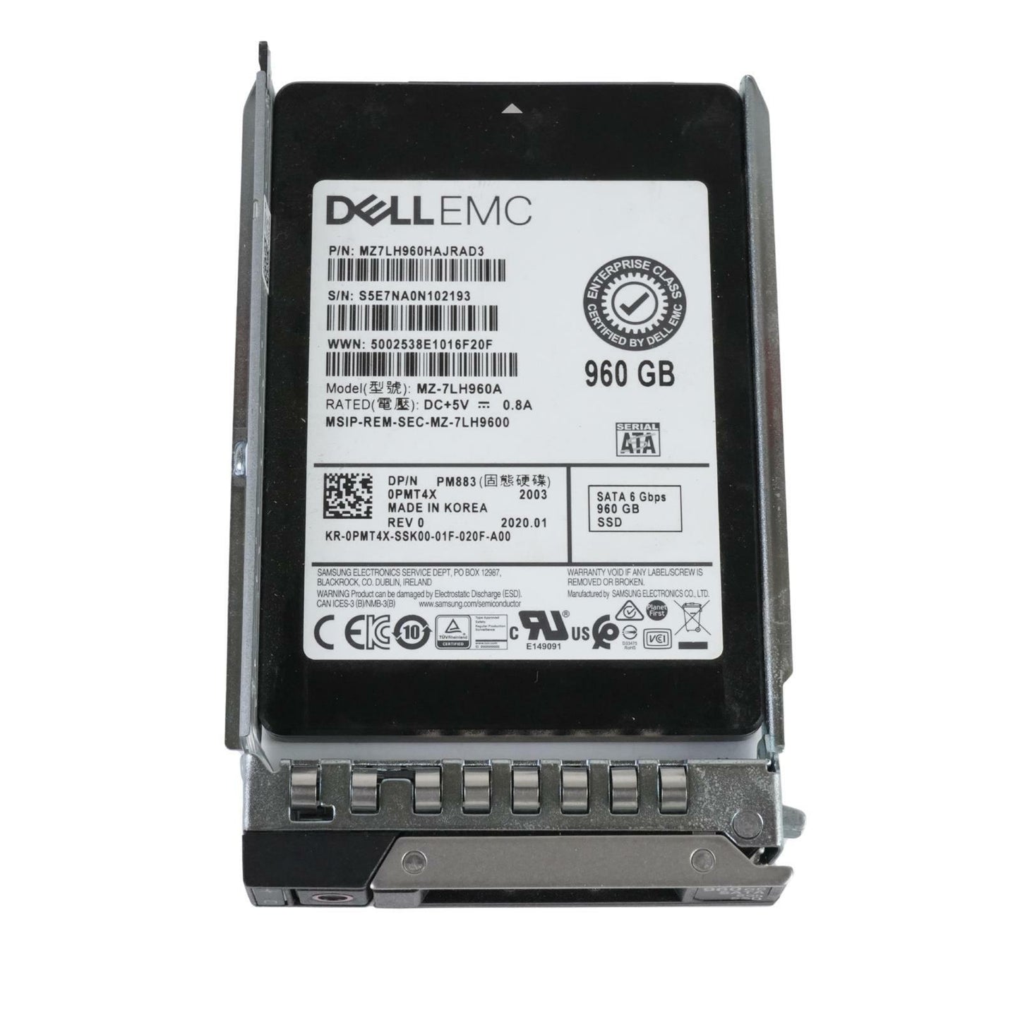 Dell PMT4X Samsung PM883 960GB 2.5" TLC SATA 6G SSD MZ-7LH960A MZ7LH960HAJRAD3
