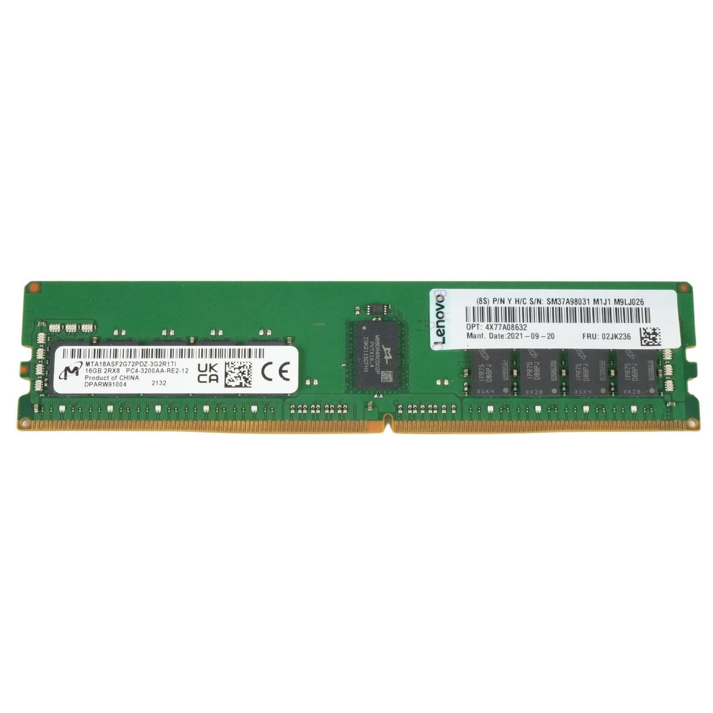 Lenovo 02JK236 16GB 2Rx8 DDR4-3200 PC4-3200AA PC4-25600R REG ECC 1.2V 288p RDIMM