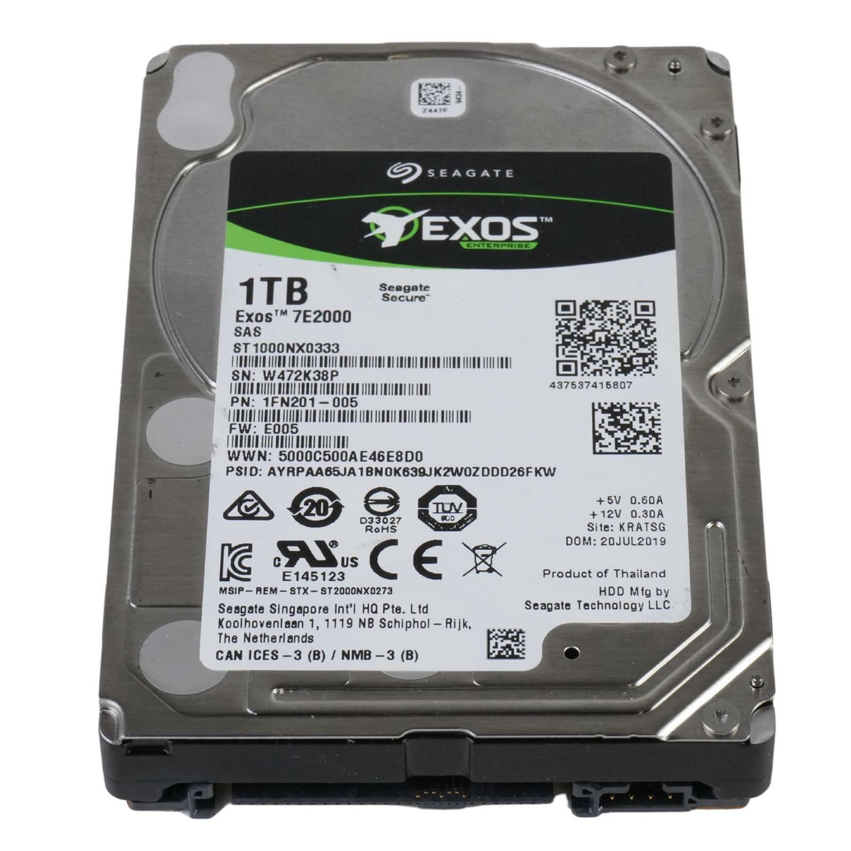 Seagate Exos 7E2000 1TB 7.2K 2.5" SAS 12Gb/s 128MB HDD ST1000NX0333 1FN201-005