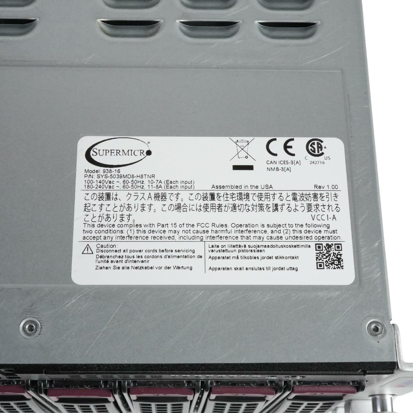 Supermicro MicroCloud 5039MD8-H8TNR 8-Node Xeon D-2141I 2.2GHz 512GB DDR4 3U CTO