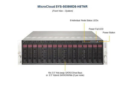 Supermicro MicroCloud 5039MD8-H8TNR 8-Node Xeon D-2141I 2.2GHz 0GB 3U Server CTO