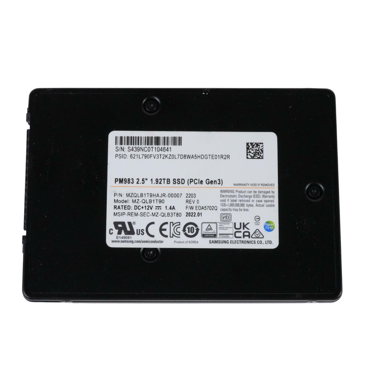 Samsung PM983 1.92TB NVMe U.2 PCIe Gen 3 x4 SSD MZ-QLB1T90 MZQLB1T9HAJR-00007