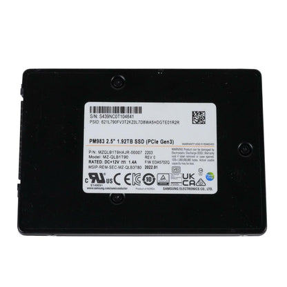 Samsung PM983 1.92TB NVMe U.2 PCIe Gen 3 x4 SSD MZ-QLB1T90 MZQLB1T9HAJR-00007