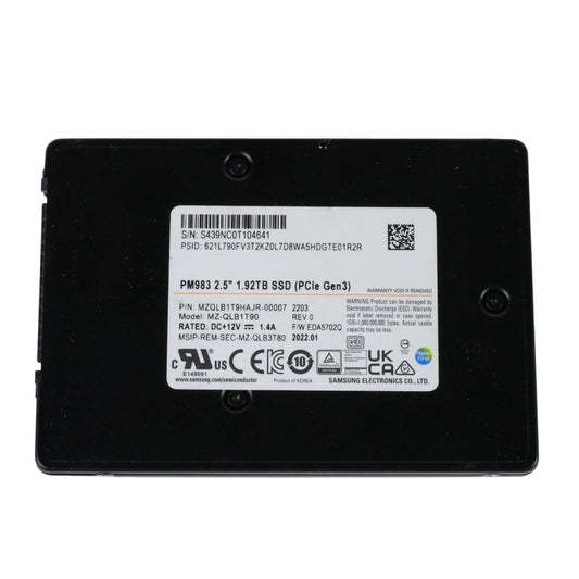 Samsung PM983 1.92TB NVMe U.2 PCIe Gen 3 x4 SSD MZ-QLB1T90 MZQLB1T9HAJR-00007