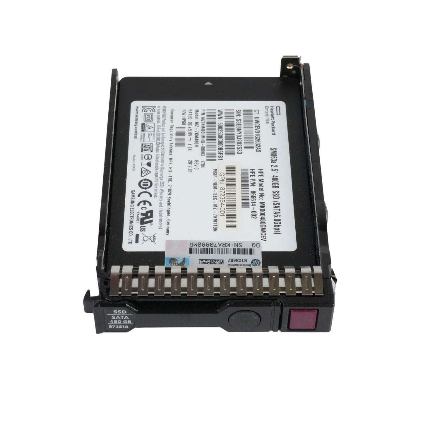 HPE 872518-001 Samsung SM863a MZ-7KM480N 480GB SSD 2.5" SATA 6G 872344-B21 100%