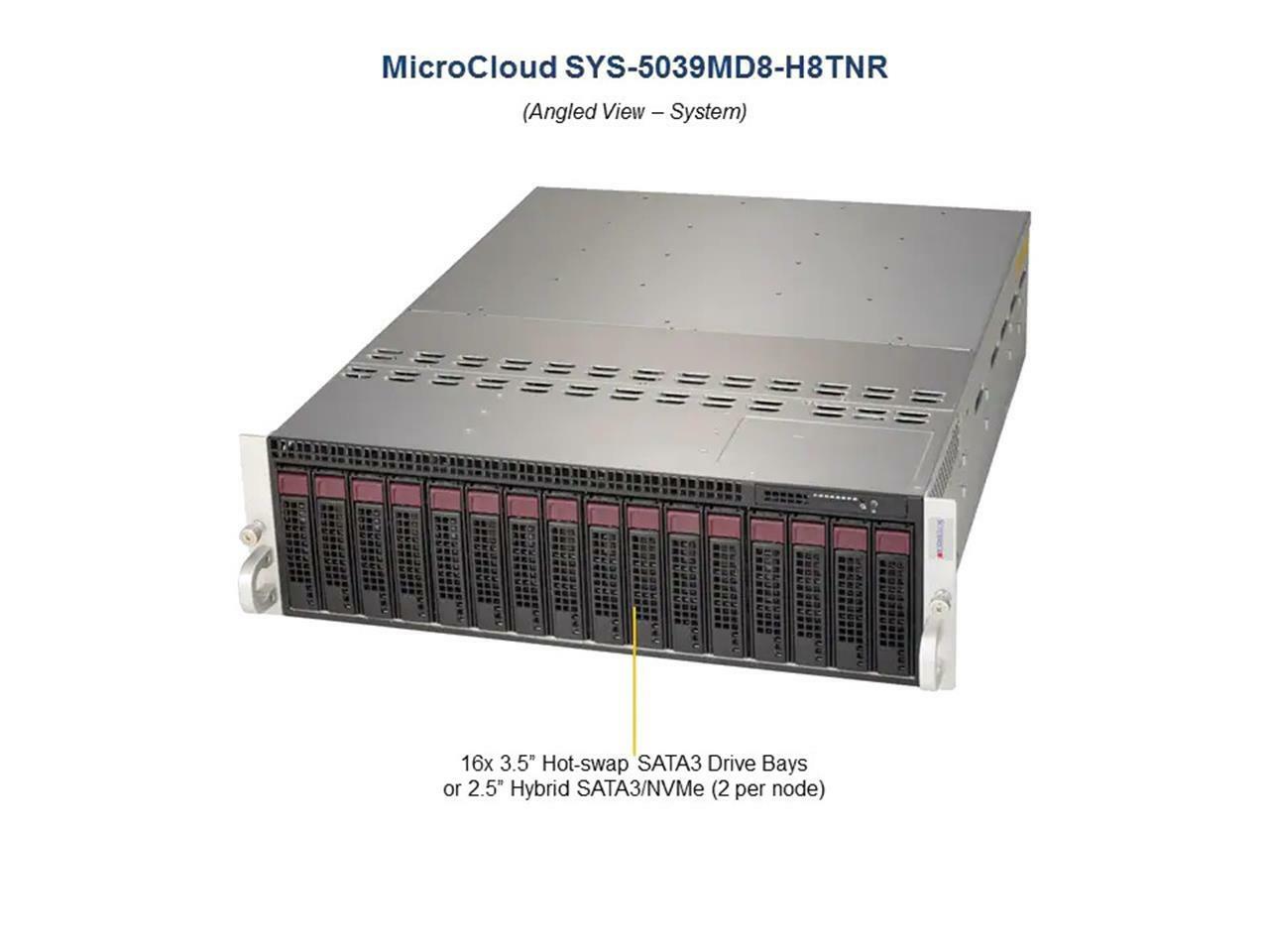 Supermicro MicroCloud 5039MD8-H8TNR 8-Node Xeon D-2141I 2.2GHz 0GB 3U Server CTO