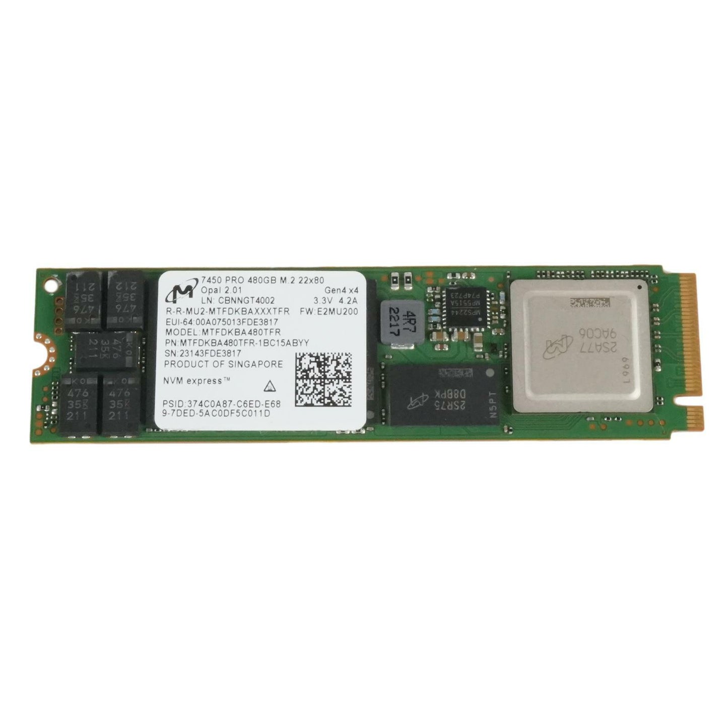 Micron 7450 Pro 480GB M.2 2280 NVMe PCIe Gen 4 SSD MTFDKBA480TFR-1BC15ABYY