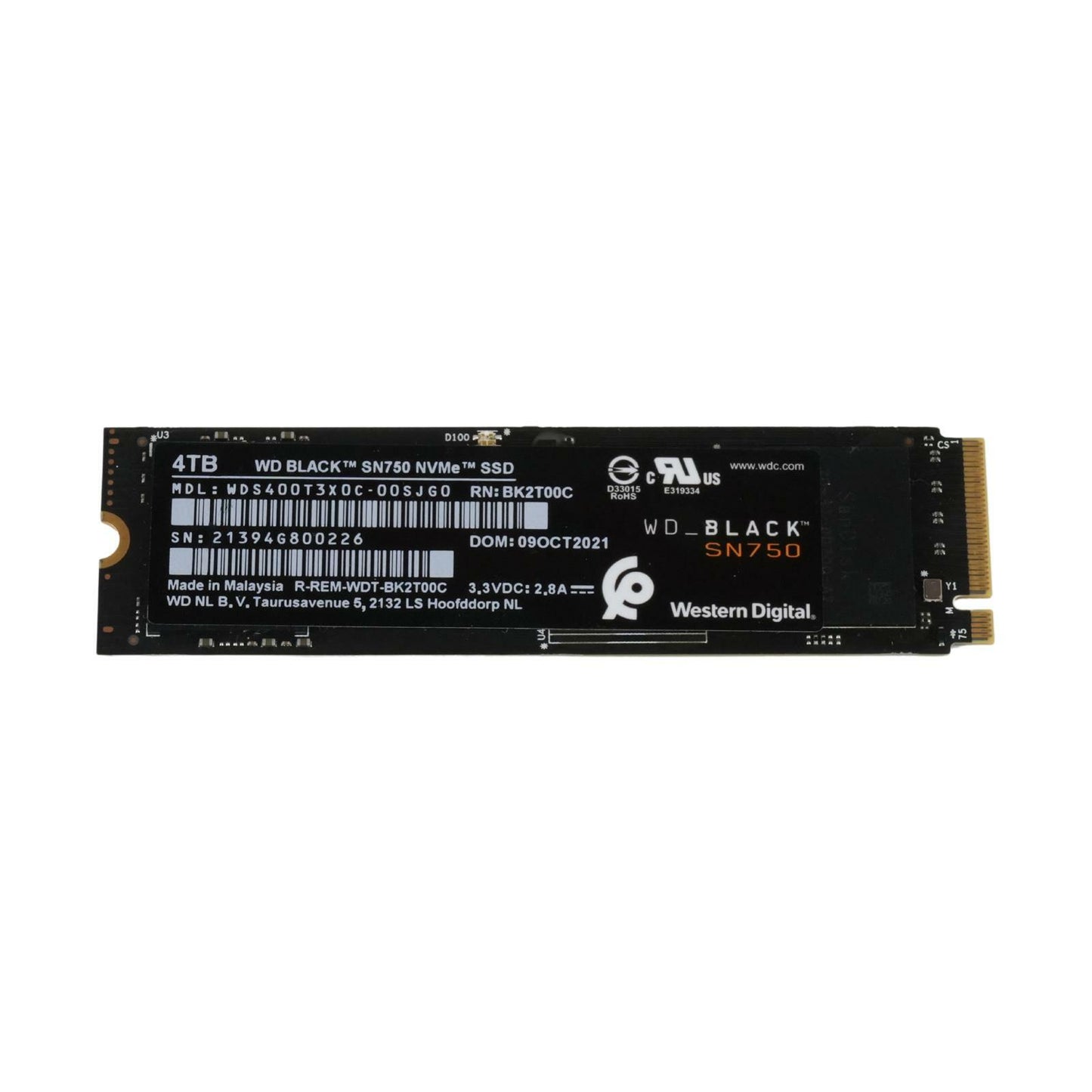 Western Digital WD_BLACK SN750 4TB NVMe PCIe Gen 3.0 x4 M.2 2280 SSD WDS400T3X0C