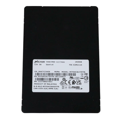 Micron 7450 PRO 1.92TB NVMe U.3 PCIe Gen 4 x4 TLC SSD Solid State Drive MTFDKCB1T9TFR-1BC1ZABYY