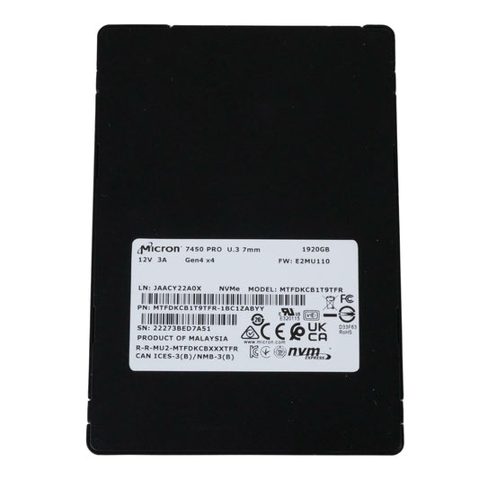 Micron 7450 PRO 1.92TB NVMe U.3 PCIe Gen 4 x4 TLC SSD Solid State Drive MTFDKCB1T9TFR-1BC1ZABYY