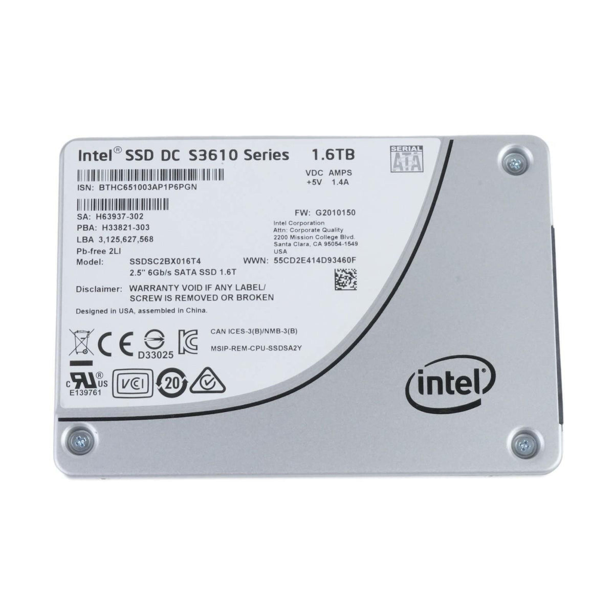 Intel DC S3610 Series 1.6TB SATA 6Gbps 2.5" Solid State Drive SSDSC2BX016T4 80%