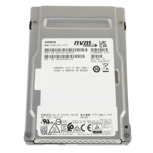 Kioxia CM6 15.36TB 2.5" SFF NVMe U.3 PCIe Gen 4 x4 3D TLC SSD KCM61RUL15T3 100%