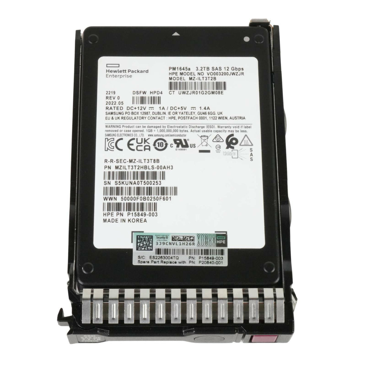 HPE P20840-001 Samsung PM1645a 3.2TB 2.5" SSD SAS 12G SSD MZ-ILT3T2B P19917-B21