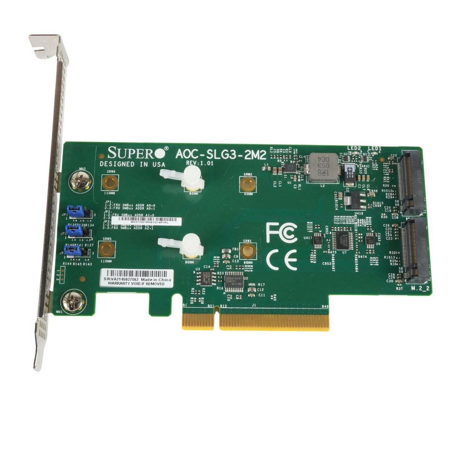 Supermicro AOC-SLG3-2M2 Dual-Slot Gen-3 NVMe M.2 PCIe Add-on Card Full Height
