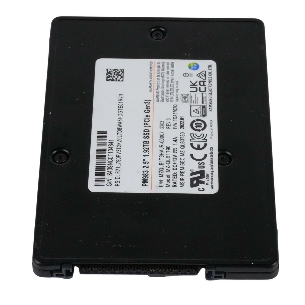 Samsung PM983 1.92TB NVMe U.2 PCIe Gen 3 x4 SSD MZ-QLB1T90 MZQLB1T9HAJR-00007