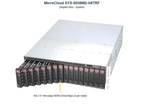 Supermicro 5038MD-H8TRF 8-Node Xeon D-1541 2.1GHz 3U MicroCloud Server w/Rails