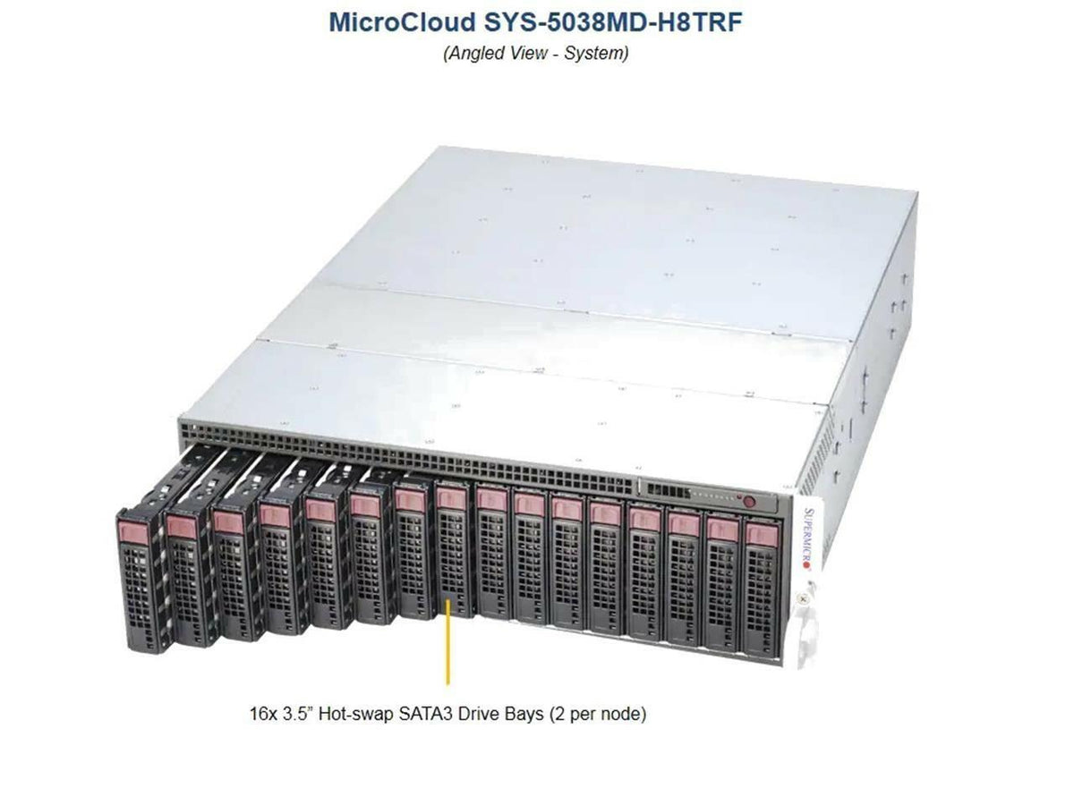 Supermicro 5038MD-H8TRF 8-Node Xeon D-1541 2.1GHz 3U MicroCloud Server w/Rails