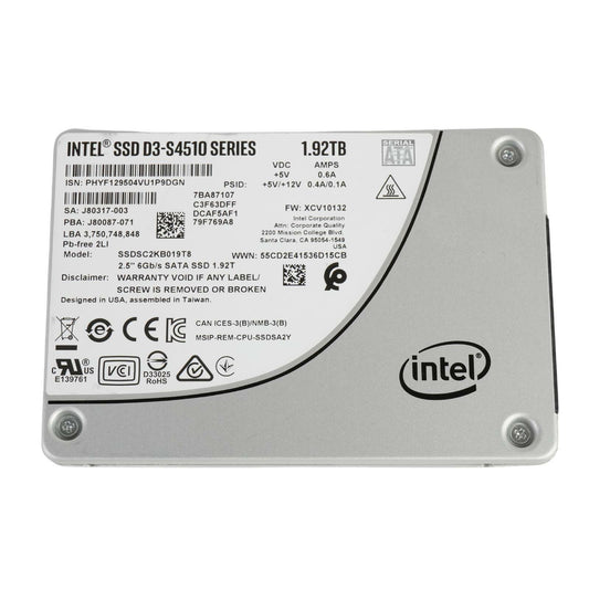Intel 1.92TB SSD D3-S4510 2.5" SATA 6G TLC Solid State Drive SSDSC2KB019T8 100%