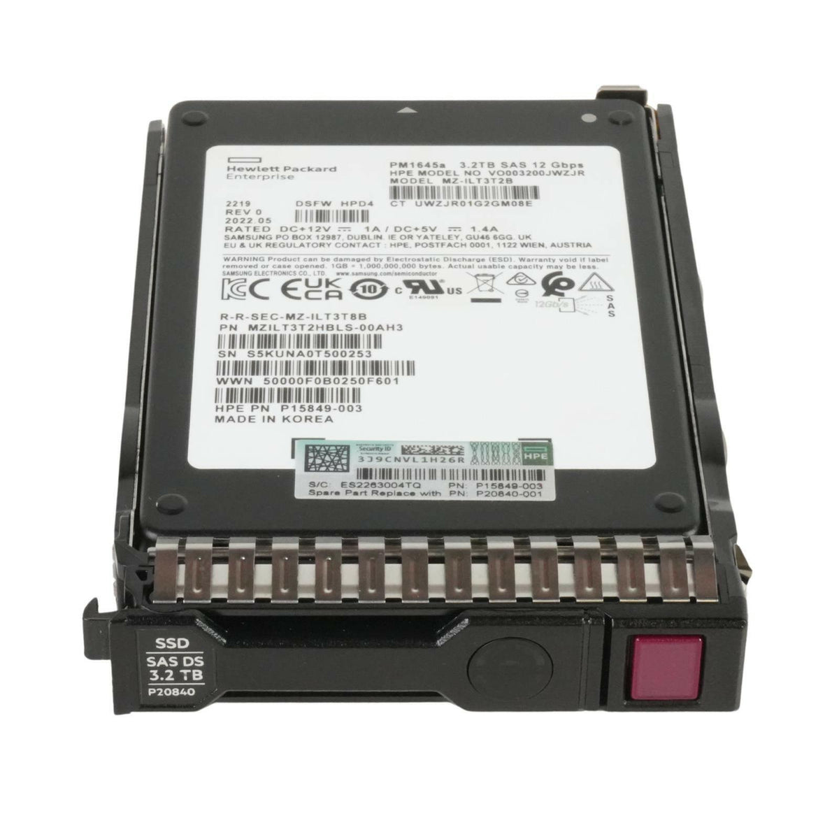 HPE P20840-001 Samsung PM1645a 3.2TB 2.5" SSD SAS 12G SSD MZ-ILT3T2B P19917-B21