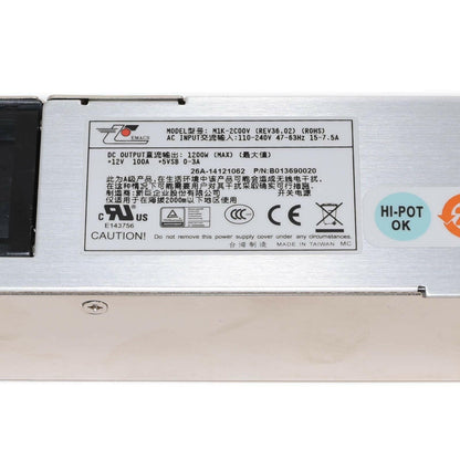 EMACS M1K-2C00V 110V-240V 1200W 1U Redundant Hot Plug Power Supply B013690020