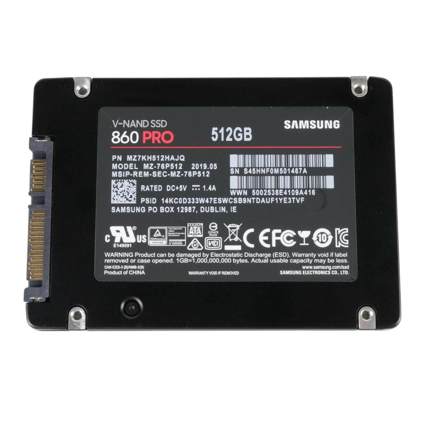 Samsung MZ-76P512 860 Pro 512GB SSD 2.5" SATA III 6G Solid State Drive