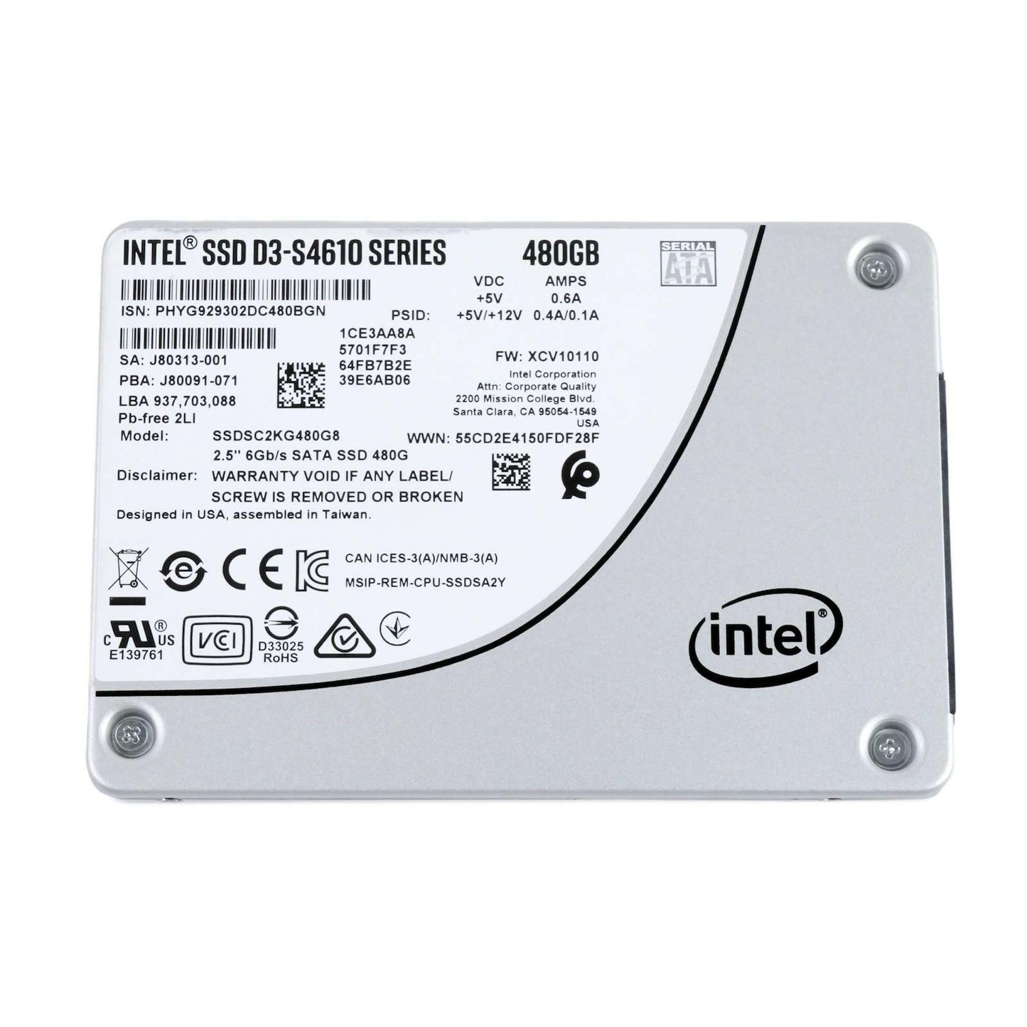 Intel D3-S4610 Series 480GB SATA III 6G 3D2 TLC 2.5" SSD SSDSC2KG480G8 100%