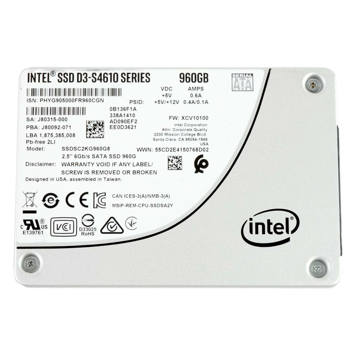 Intel D3-S4610 Series 960GB SATA 6Gbps 3D2 TLC 2.5" SSD SSDSC2KG960G8