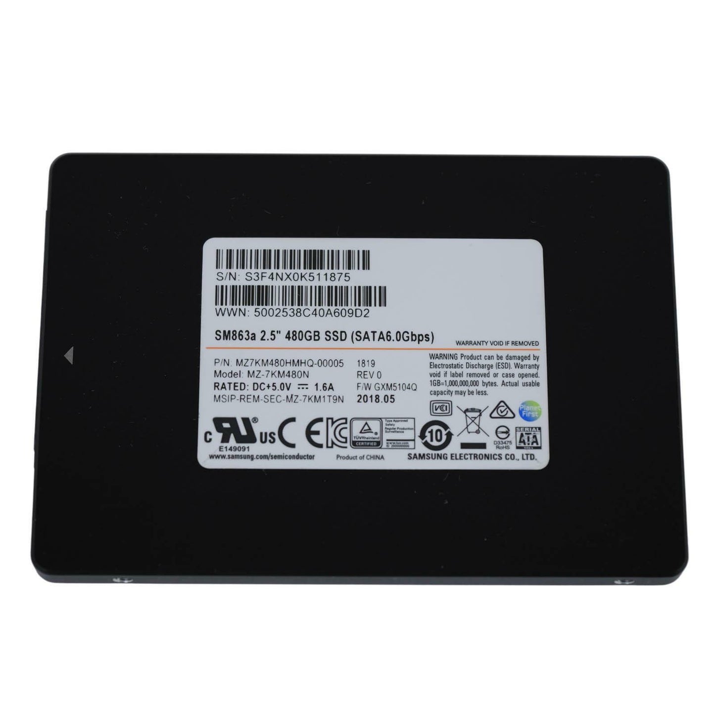 Samsung SM863a 480GB SSD 2.5" SATA III 6G MZ-7KM480N MZ7KM480HMHQ-00005