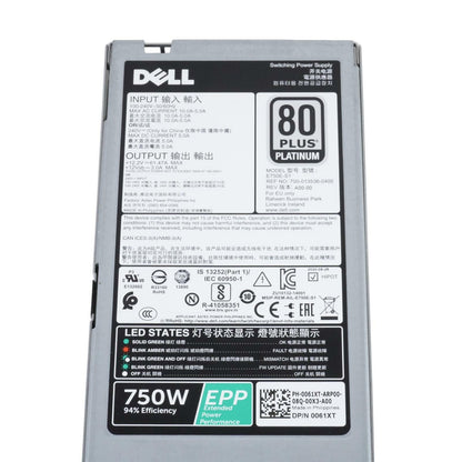 Dell 061XT PowerEdge R640 R740 R840 T440 T640 750W 80+ Platinum AC Power Supply