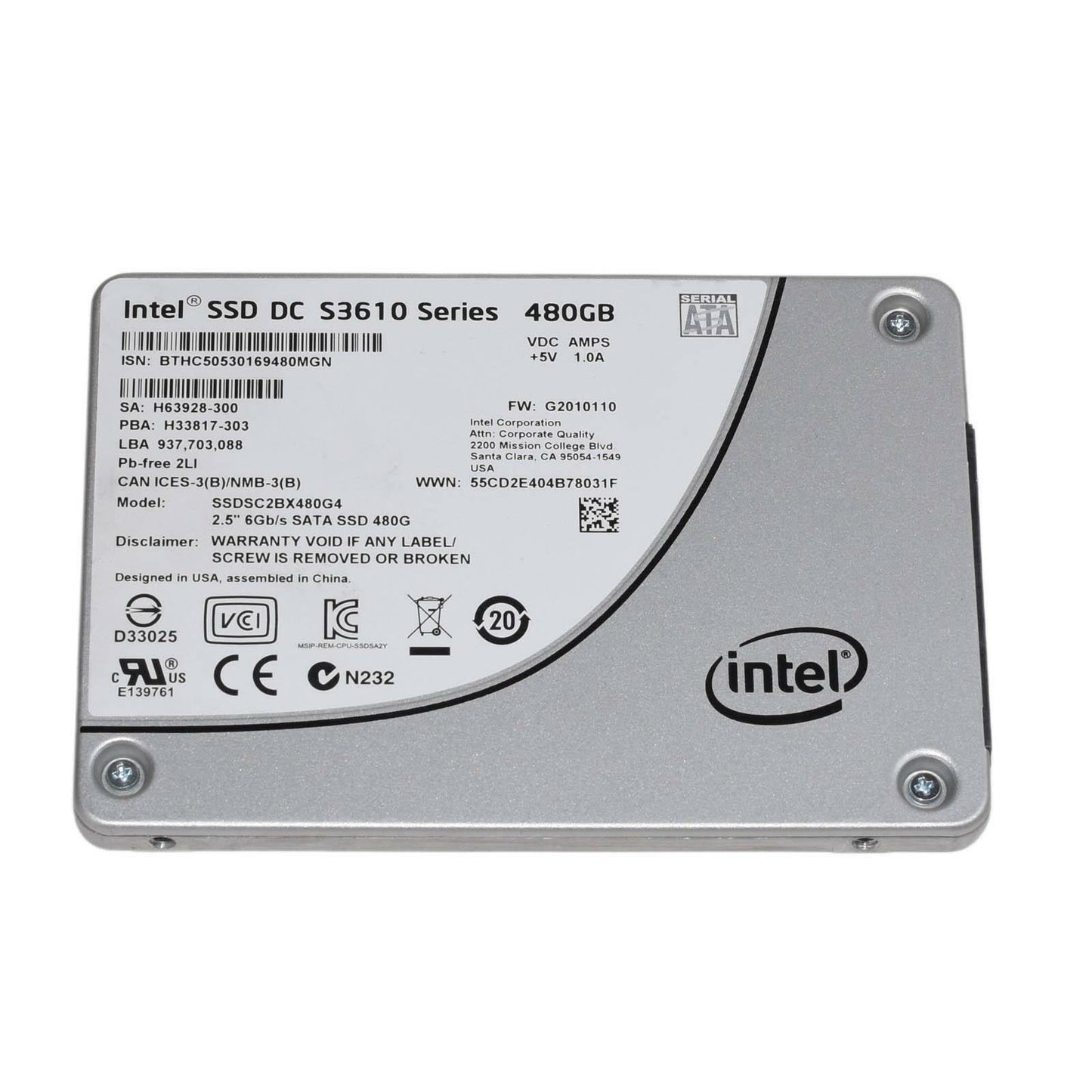 Intel SSD DC S3610 480GB 2.5" SATA III 6G Solid State Drive SSDSC2BX480G4 90%