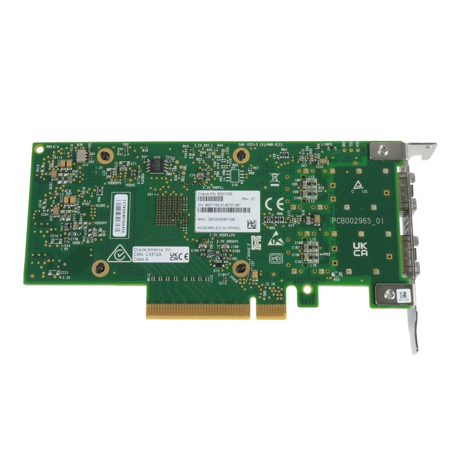 Oracle 8201339 Mellanox CX512A ConnectX-5 EN 10/25GbE 2-Port SFP28 PCIe 3.0 x8