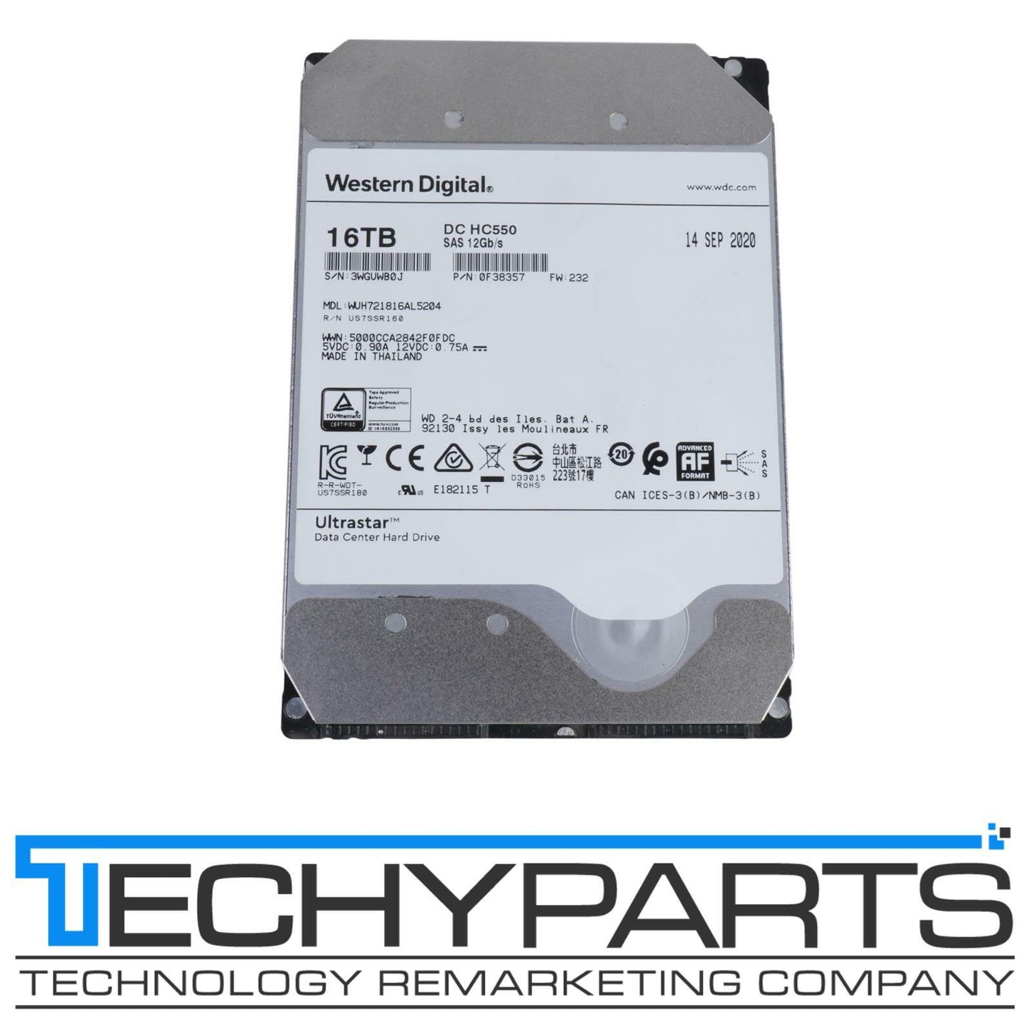 WD Ultrastar DC HC550 16TB 7.2K 3.5" SAS 12Gbps 512e 512MB HDD WUH721816AL5204