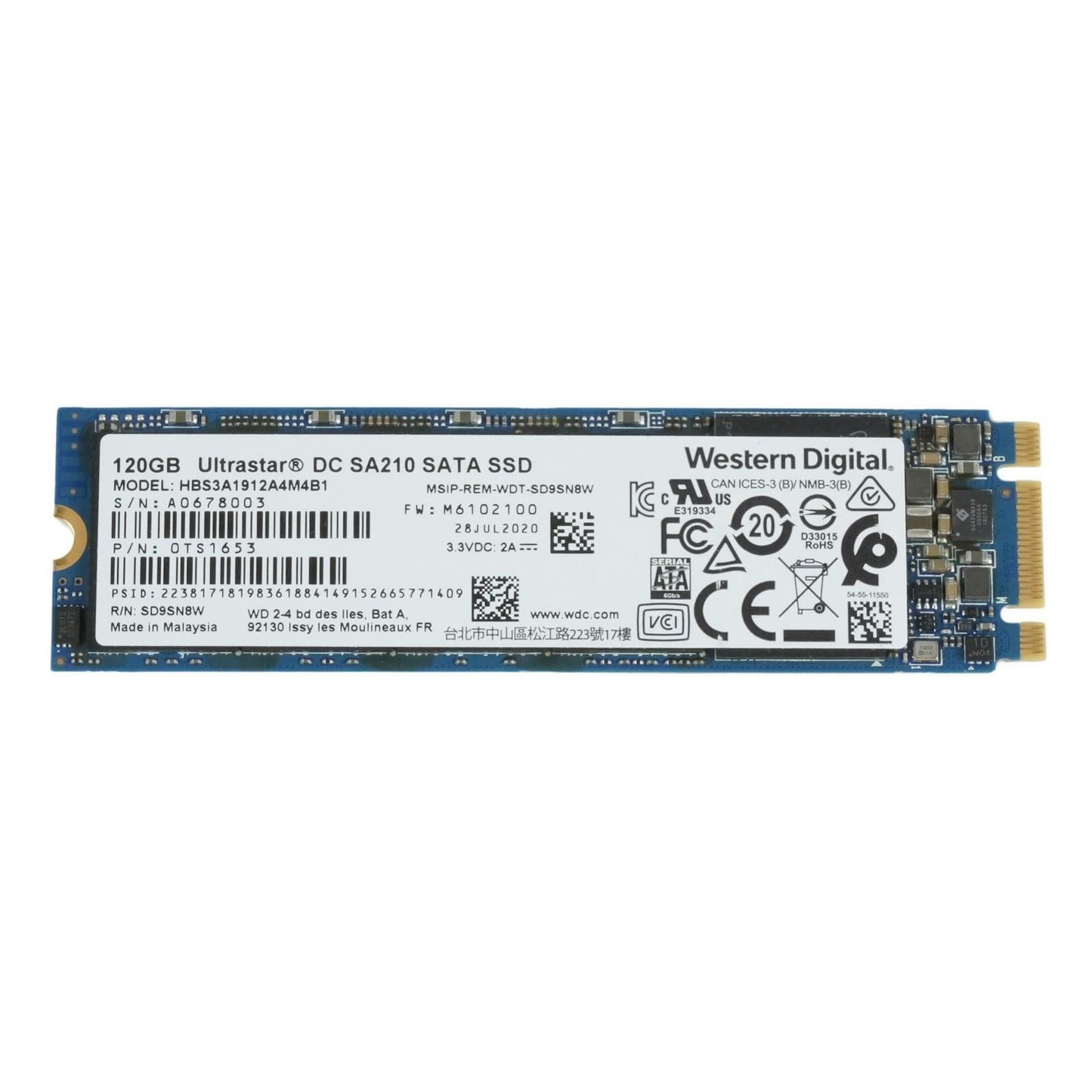 Western Digital Ultrastar DC SA210 120GB SATA M.2 2280 SSD HBS3A1912A4M4B1