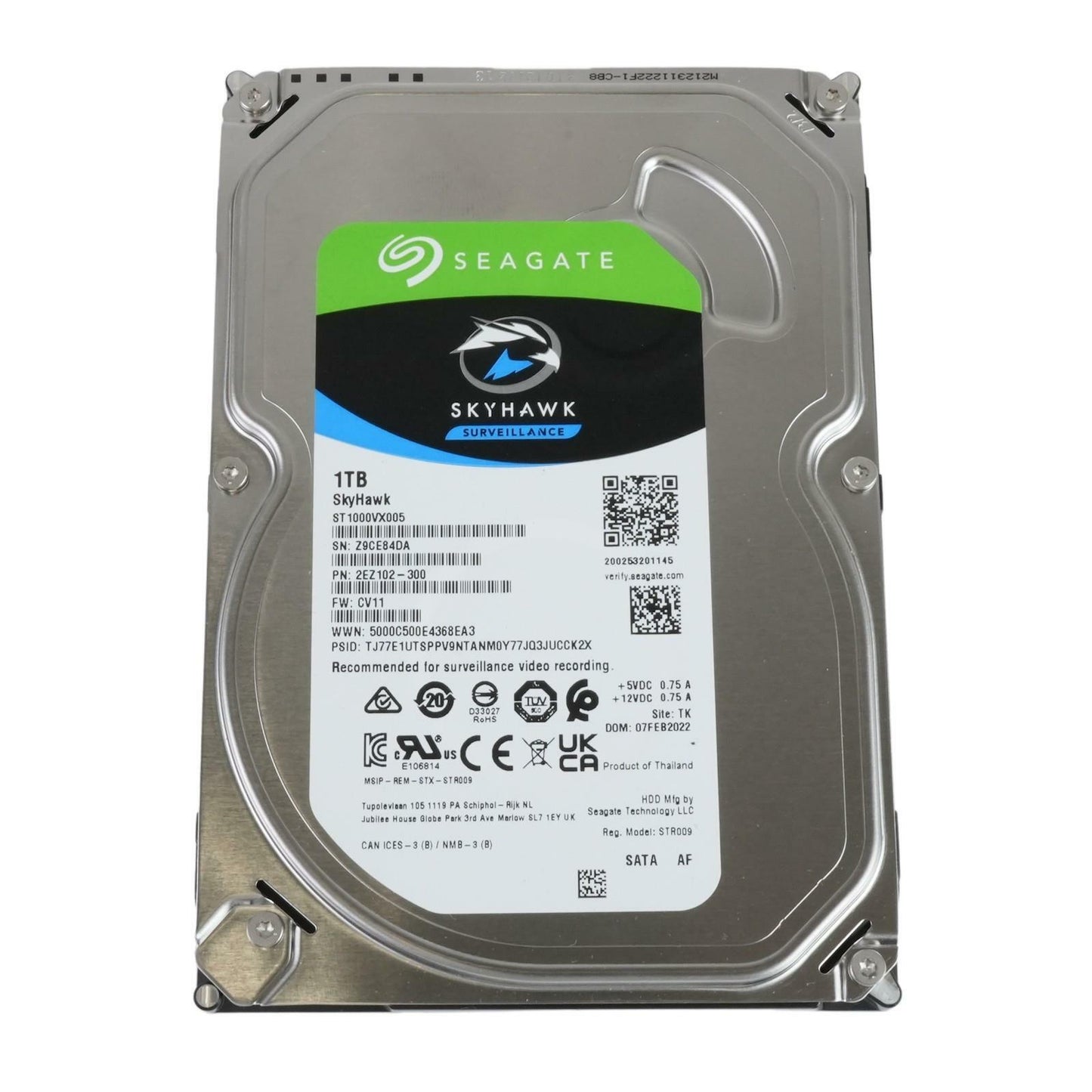 Seagate SkyHawk ST1000VX005 1TB 5.9K 3.5" SATA 6.0GB/s 64MB HDD - Low Hours